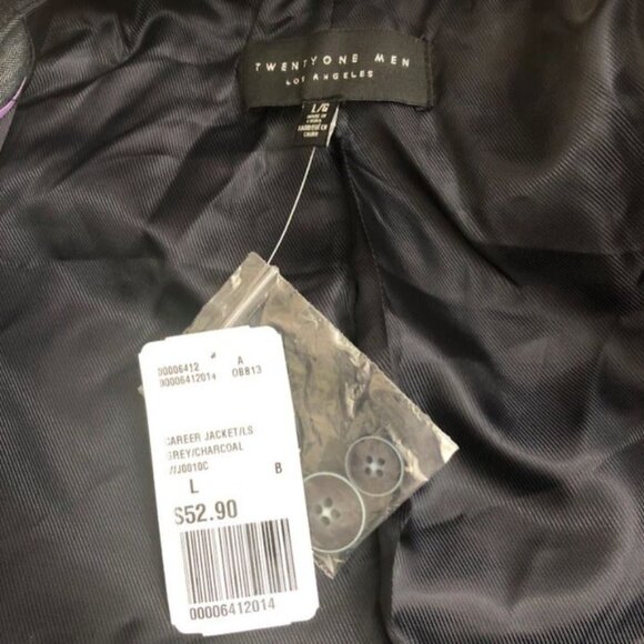 Twenty One Men's Charcoal Gray Large Career Work Single 2 Button Blazer NWT - Picture 6 of 8